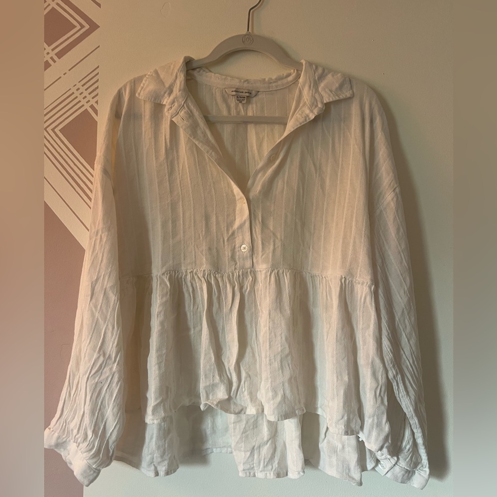 American Eagle Women’s Babydoll Blouse in White Size XL